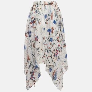 Maje Floral Patterned Asymmetrical Midi Skirt White Metallic